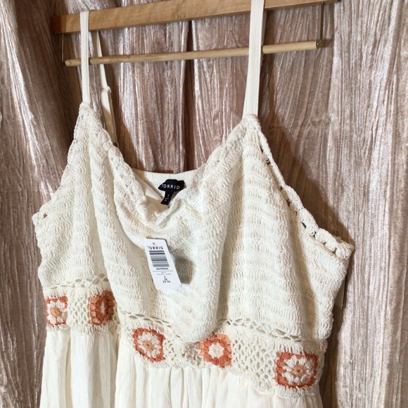 NWT TORRID 22 24 Crochet Maxi Gauze Smock Summer Peasant 3X Boho Pretty Girly - Picture 2 of 13